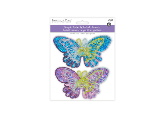 Paper Craft Emb: 5"x3" Sequin Butterflies 2pc Asst B) Bold