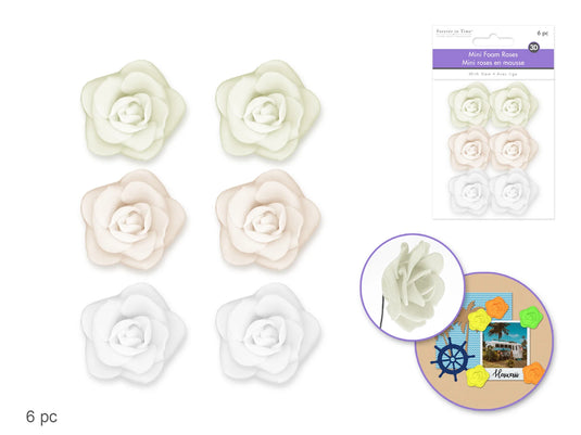 Floral Embell: 1.4" Mini Foam Roses w/Stem Asst Colors D) Pure