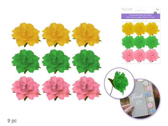 Floral Embellish: 1.25" Handmade Paper Mini Open Roses w/Stem B) Pretty