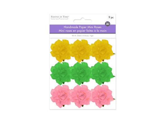 Floral Embellish: 1.25" Handmade Paper Mini Open Roses w/Stem B) Pretty
