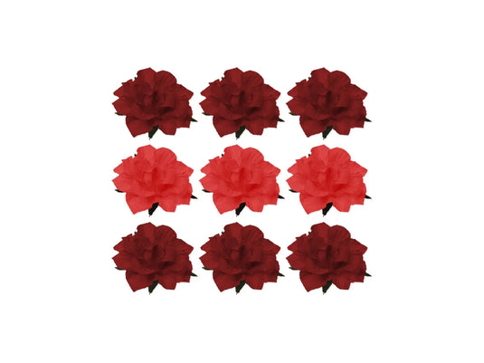 Floral Embellish: 1.25" Handmade Paper Mini Open Roses w/Stem C) Red Rose