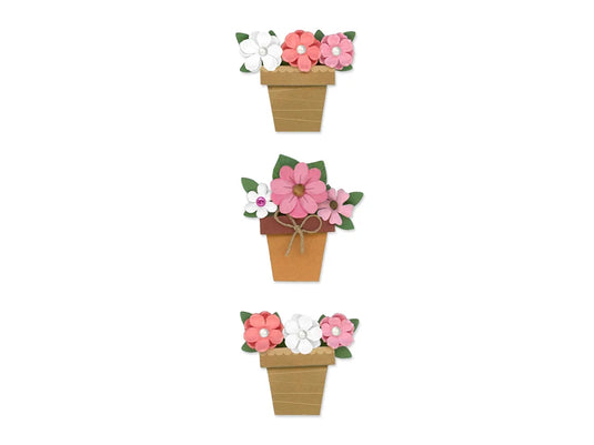Floral Embellish: 3D Handmade Paper Flower Pots Self-Stick 3pc w/Pearls A) For Mom