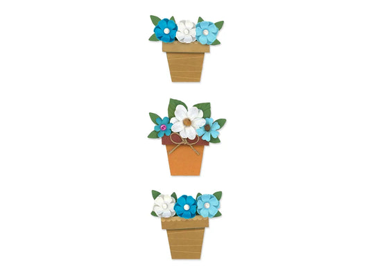 Floral Embellish: 3D Handmade Paper Flower Pots Self-Stick 3pc w/Pearls B) Touch of Blue