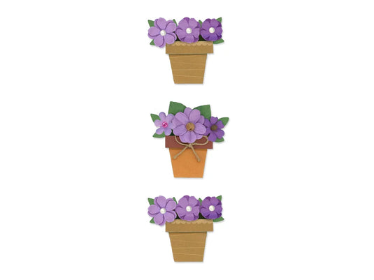 Floral Embellish: 3D Handmade Paper Flower Pots Self-Stick 3pc w/Pearls C) Viola