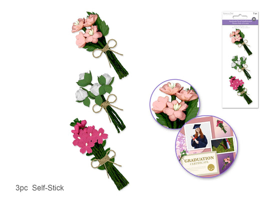 Floral Embellish: 3D Handmade Paper Floral Bouquets Self-Stick 3pc w/Jute A) For Mom