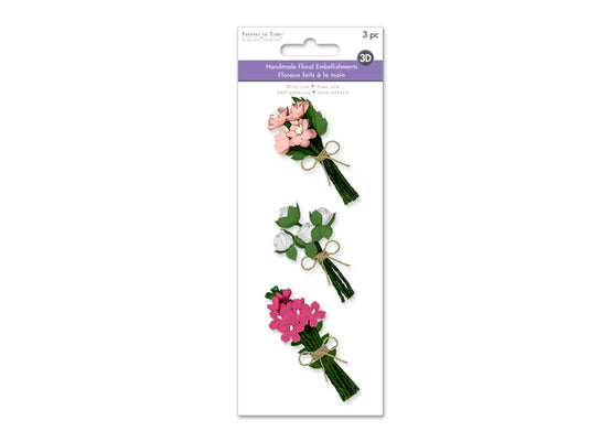 Floral Embellish: 3D Handmade Paper Floral Bouquets Self-Stick 3pc w/Jute A) For Mom