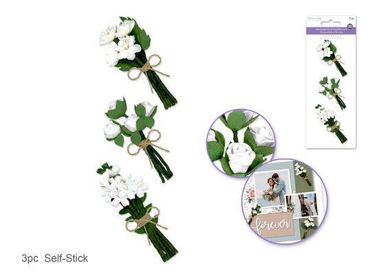Floral Embellish: 3D Handmade Paper Floral Bouquets Self-Stick 3pc w/Jute D) Matrimonial