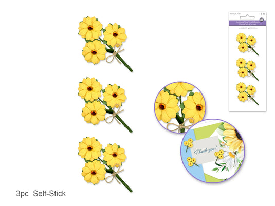 Floral Embellish: 3D Handmade Paper Floral Bouquets Self-Stick 3pc w/Jute E) Sunflowers