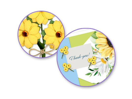 Floral Embellish: 3D Handmade Paper Floral Bouquets Self-Stick 3pc w/Jute E) Sunflowers