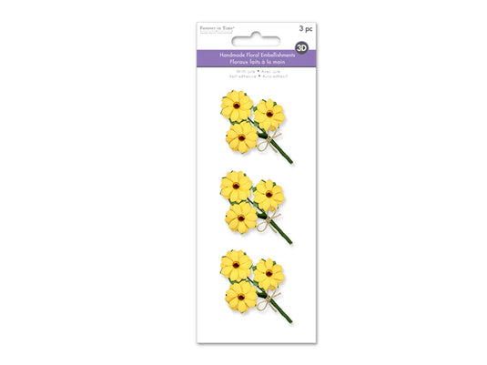 Floral Embellish: 3D Handmade Paper Floral Bouquets Self-Stick 3pc w/Jute E) Sunflowers
