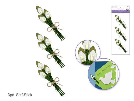 Floral Embellish: 3D Handmade Paper Floral Bouquets Self-Stick 3pc w/Jute F) Calla Lilies