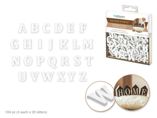 Craftwood: 1.3x1.5cm Mini Letter Box Set 104pc (4ea x 26 Letters) 2mm(T) A) White