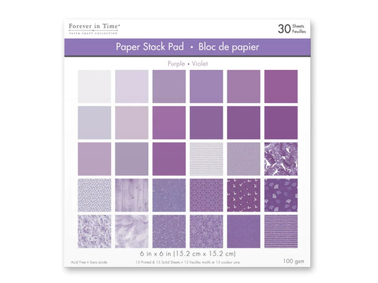 Paper Pad: 6"x6" Color Theme Stack Pad x30 (30 Designs) 100GSM A) Purple