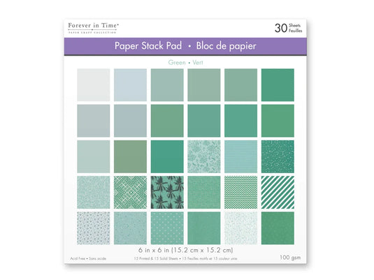 Paper Pad: 6"x6" Color Theme Stack Pad x30 (30 Designs) 100GSM B) Green