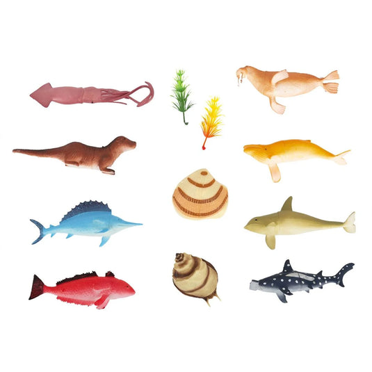 12pcs Marine Animal Toy Figures, PVC bag w/header