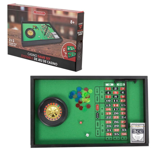 2-in-1 Casino Game Set, 20"x12",Roulette & Blackjack, c/box