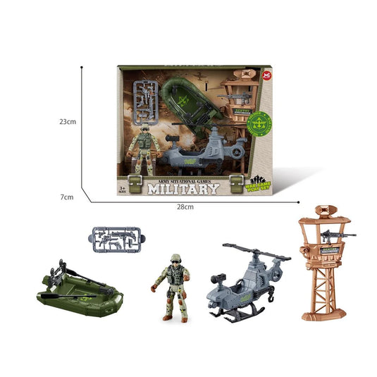Military Toy Soldiers Play Set, incl. Tower, Boat & Helicopter, wbx