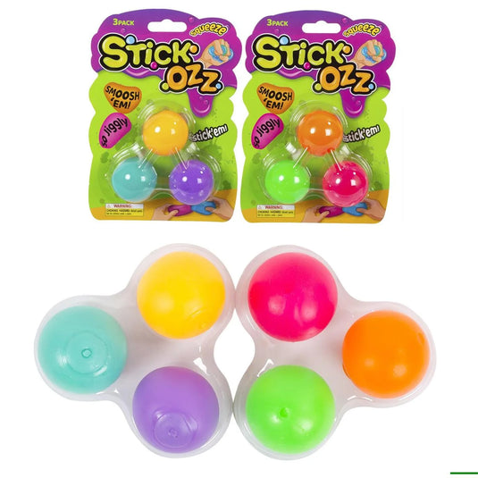 3-pc.Stick-Ozz, sticky Squeeze Ball 1.5" Blister card