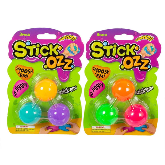 3-pc.Stick-Ozz, sticky Squeeze Ball 1.5" Blister card