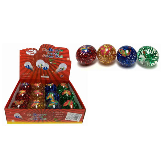 BALLON BRILLER/ HI-BOUNCE CRYSTAL GLITTER BALL W/ LIGHTS 75mm - BUTTERFLY