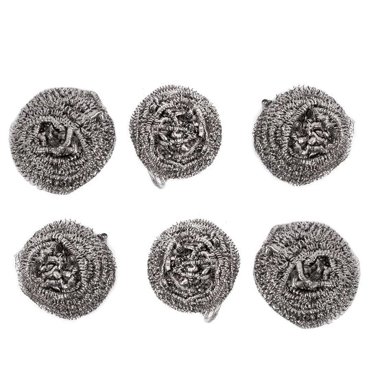 Action-1 6-PC Stainless Steel Scourers, Printed Bag, Silver