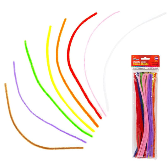 KD.Kr., 50-pc Chenilles Stems, 10 colors, 12" L x 6mm dia