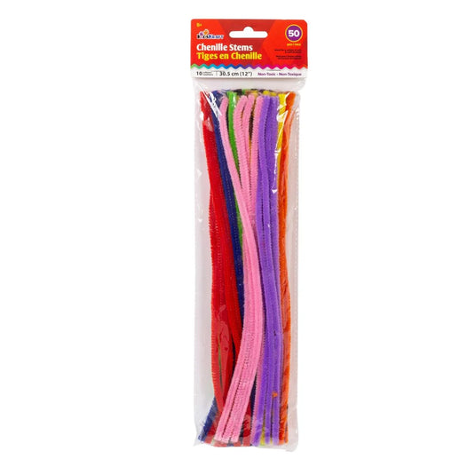 KD.Kr., 50-pc Chenilles Stems, 10 colors, 12" L x 6mm dia