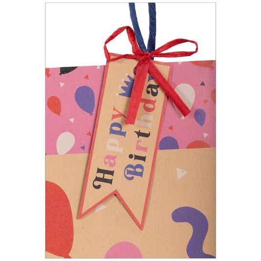 Paper T., DLX Lge Horiz. Gift Bag, Bday Cats, Kraft 210GSM, tag+j-hook