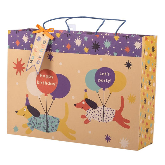 Paper T., DLX Jumbo Horiz. Gift Bag, Bday Dogs, 210GSM, tag+j-hook