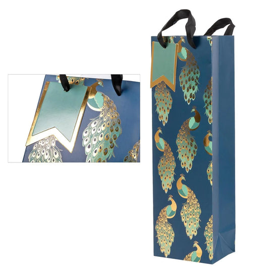 Paper T., Bottle Gift Bag, Peacock, Matte/HS 157GSM, Dbl HS Tag +j-hook