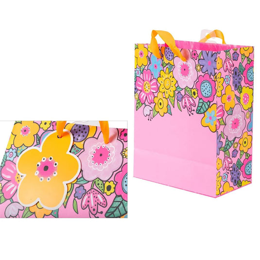 Paper T., Medium Gift Bag, Floral Matte/Neon 157GSM, Tag +j-hook