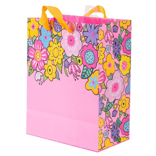 Paper T., Medium Gift Bag, Floral Matte/Neon 157GSM, Tag +j-hook