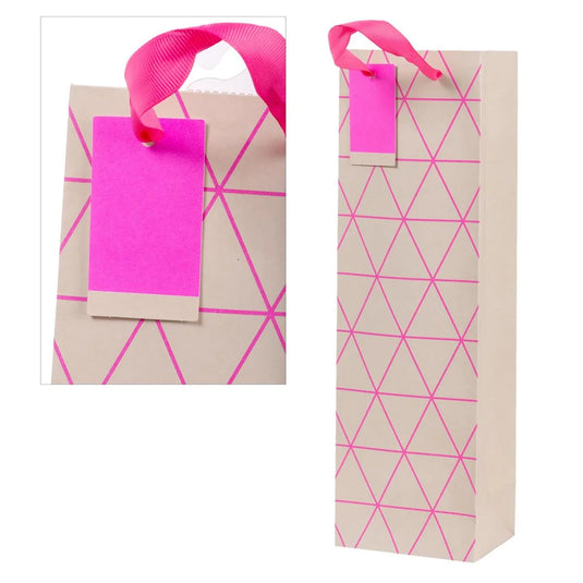 Paper T., Btl Gift Bag, Geo Pink, Wht/Neon 200GSM, HS Tag +j-hook