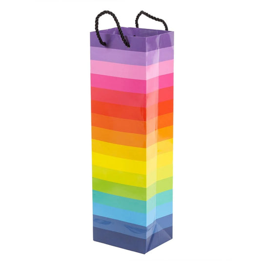 Paper T., Bottle Gift Bag, Rainbow Stripes, Glossy 180GSM,Tag +j-hook
