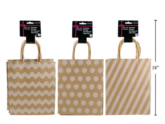 Paper T. 4pk Kraft Gift Bag, Printed, 8.5x10.5x2.75", header