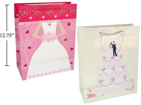 Paper T., Large Gift Bag,Matte, Wedding, 10x12.75x5", 2 styles
