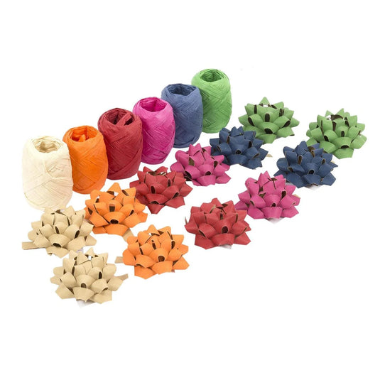 2pcs Kraft 2.5" Star Bow, w/1pc 10M Ribbon Spool