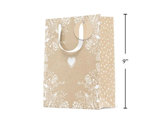 Paper T., Medium Gift Bag, Lace Heart, Kraft, 180GSM,