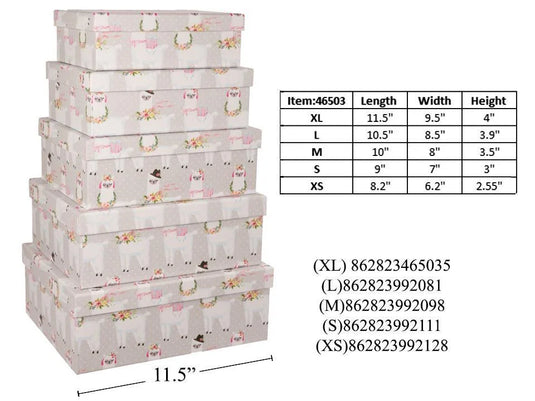 Paper T. Set/5 Rect. Gift Boxes, Llamarama, 5 sizes, label