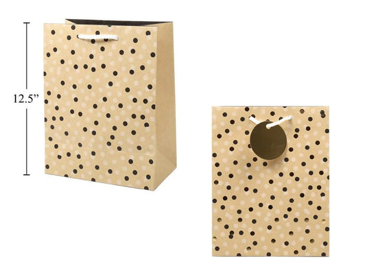 Paper T., Large Gift Bag, Dots, Kraft/HS, 150GSM