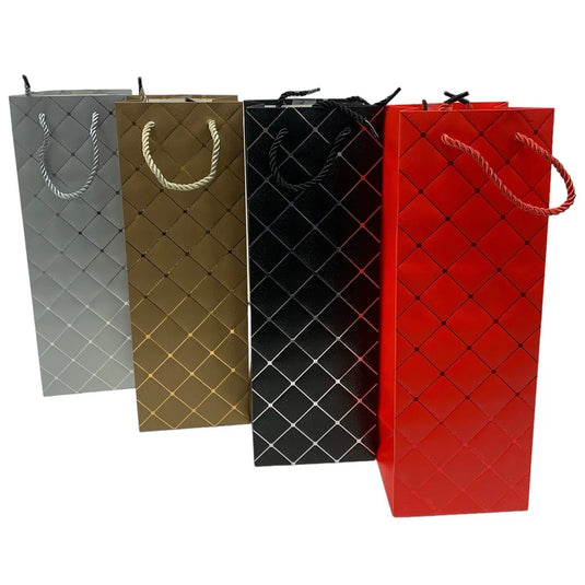 WINE GIFT BAGS 12 X 10 X 35cm - SQUARE PATTERN