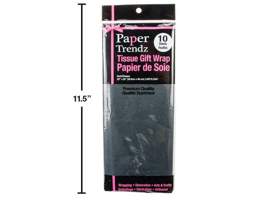 10-pc Tissue Wrapping Paper, Black, printed bag 20"x 26"