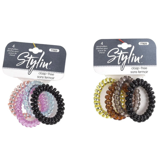 Stylin, 4-PC Coil Hair Ties Clasp-Free, h/c