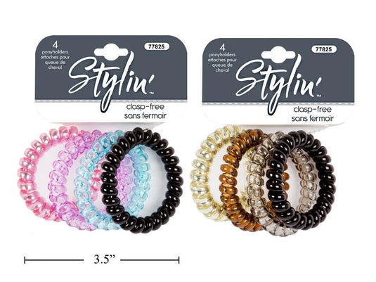 Stylin, 4-PC Coil Hair Ties Clasp-Free, h/c