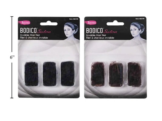 Bodico 3-pc Invisible Hair Net, 16-black, 8-brunette, b/c