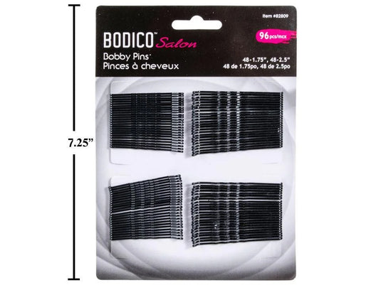 Bodico 96-pc Bobby Pins, Black, 1.75" & 2.5" @ 48 pcs. on card(HZ)