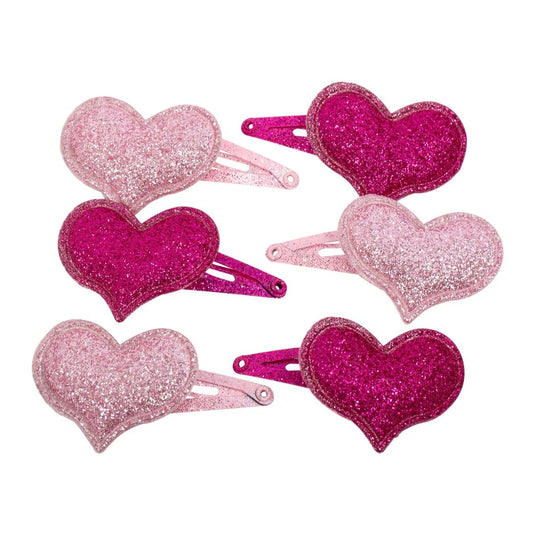 Stylin G, 3-pc glitter heart snap barrette, h/c