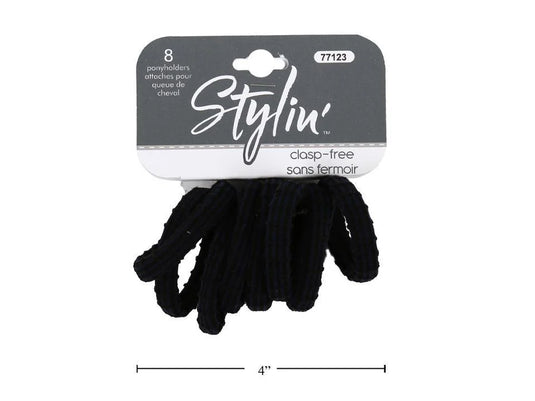 Stylin, 8pcs Black/navy ponyholders clasp-free