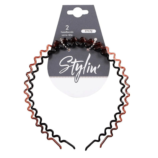 Stylin, 2pcs Headbands, wave, black & tort, hc
