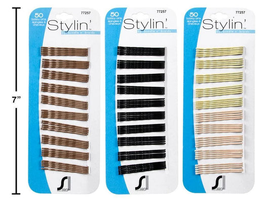 Stylin 50-pc 5cm Bobby Pins 3 col., h/c